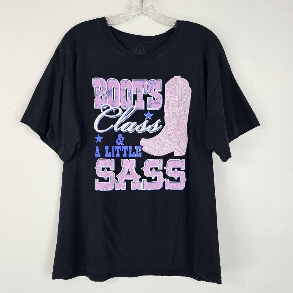 Lifestyle Classics Graphic Tee Womens Size Large Boots Class And A Little Sass